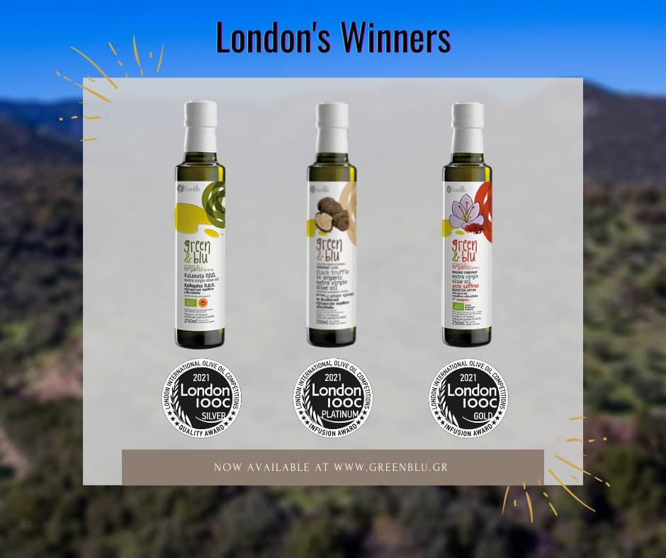 greenblu london award 2021 for Organic Extra Virgin Olive Oil